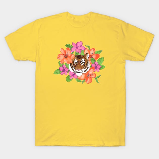 Floral Tiger Portrait T-Shirt by Annelie